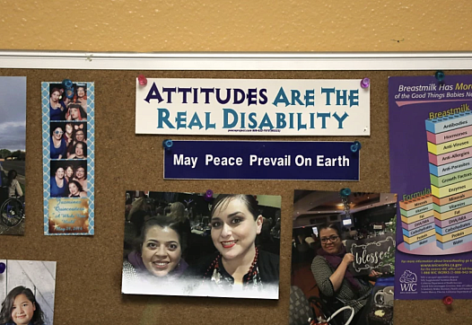 A bulletin board inside Dr. Marie Flores’ office at an AltaMed clinic in Pico Rivera features the words “Attitudes are the Real 